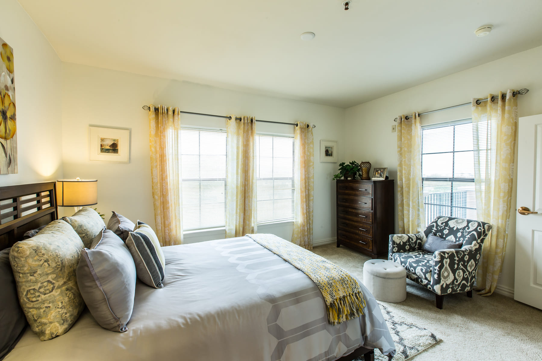 Bedroom with window curtains